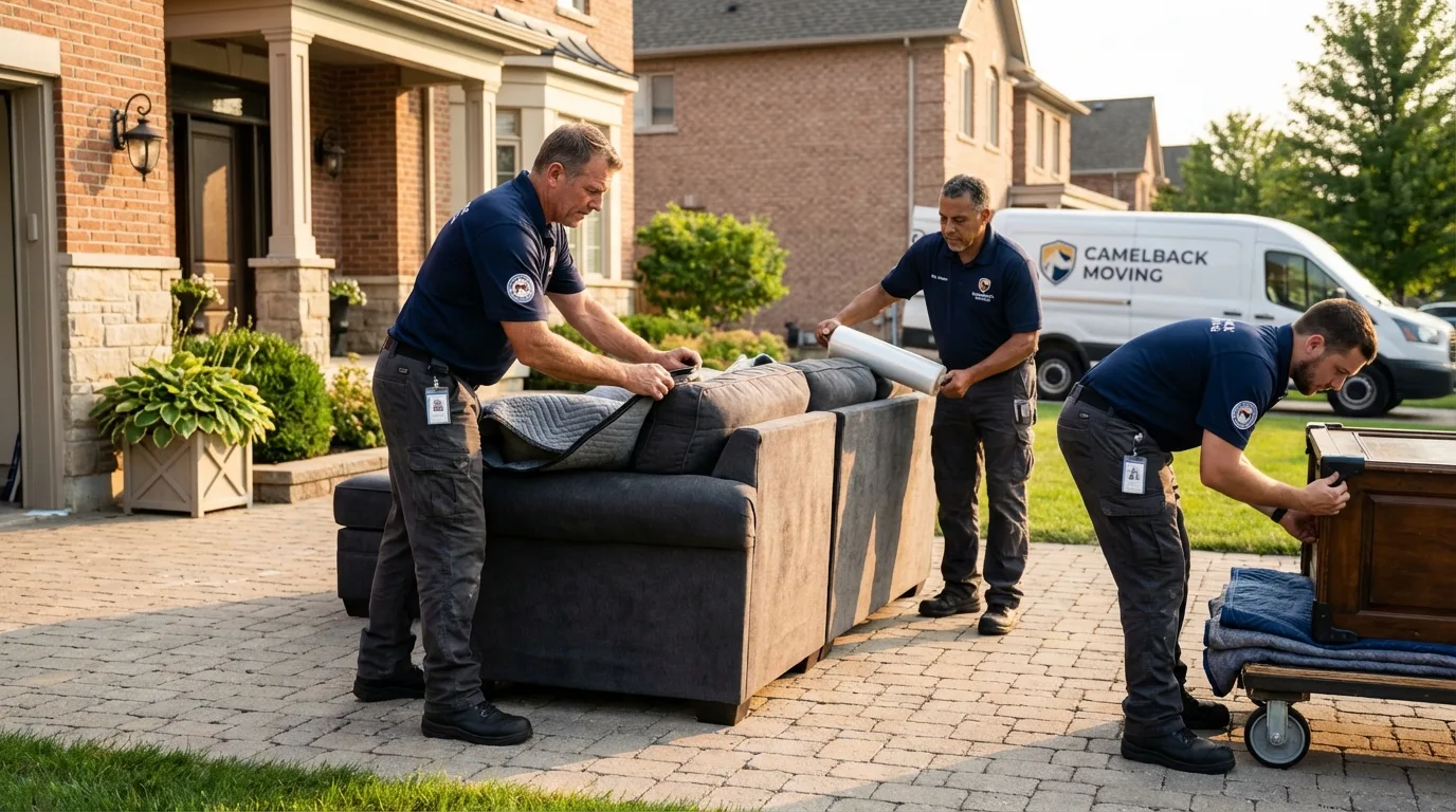 Large estate moving crew wrapping furniture in Monroe, MI